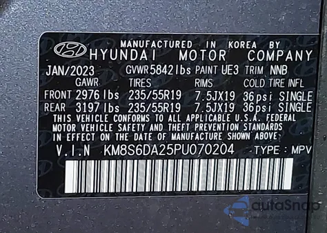 2023 Hyundai Santa Fe Plug-In Hybrid Sel Convenience z USA, uszkodzony, nr VIN KM8S6DA25PU070204